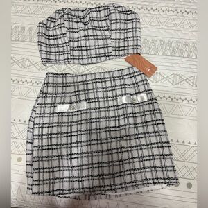 SHEIN Black and White Plaid Mini Skirt